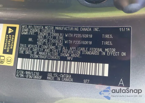 2015 Lexus Rx 350 z USA, uszkodzony, nr VIN 2T2BK1BA0FC296825